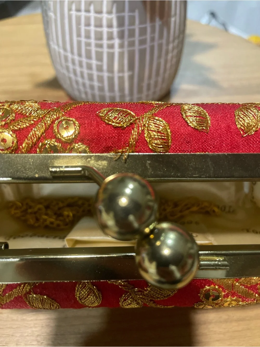 Embroidered Red Evening Clutch with Gold Detail